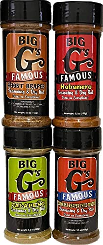 Big G's Famous Seasoning & Dry Rub - 4 Jar Pepper Head Bundle, Award Winning, Special Blend of Herbs & Spices, Great on Everything! Grilling, Smoking, Cooking, Frying or Baking! - BIG 5.5oz Jars